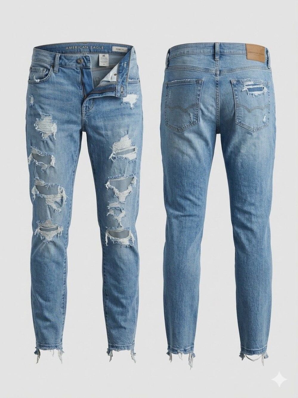 American Eagle Skinny Jeans Men's 30 x 30 Distressed Ripped Light Wash Denim